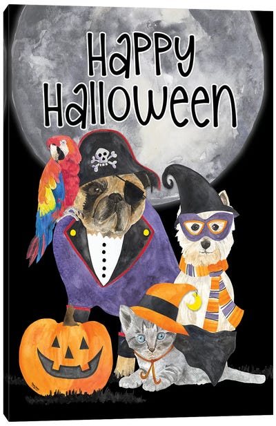 Fright Night Friends - Happy Halloween I Canvas Art Print - Bulldog Art