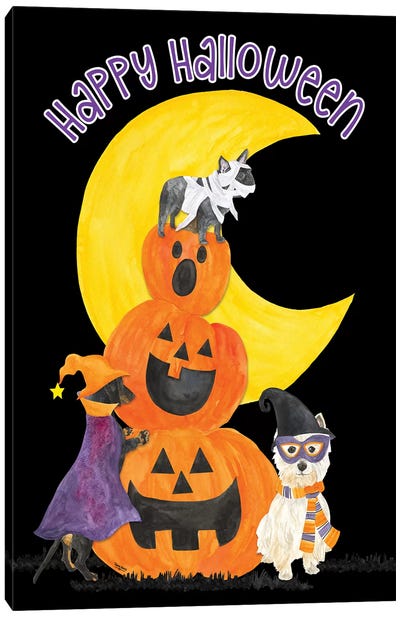 Fright Night Friends - Happy Halloween III Canvas Art Print - French Bulldog Art