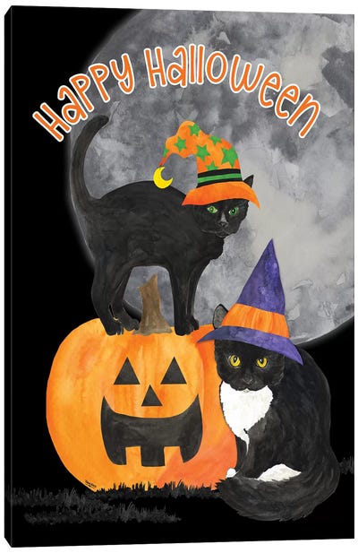 Fright Night Friends - Happy Halloween IV Canvas Art Print - Black Cat Art