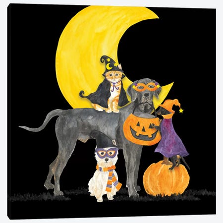 Fright Night Friends II - Dog with Pumpkin Canvas Print #TRE151} by Tara Reed Canvas Artwork