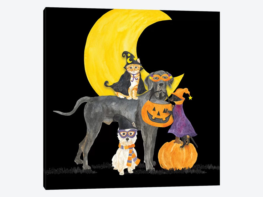 Fright Night Friends II - Dog with Pumpkin by Tara Reed 1-piece Art Print