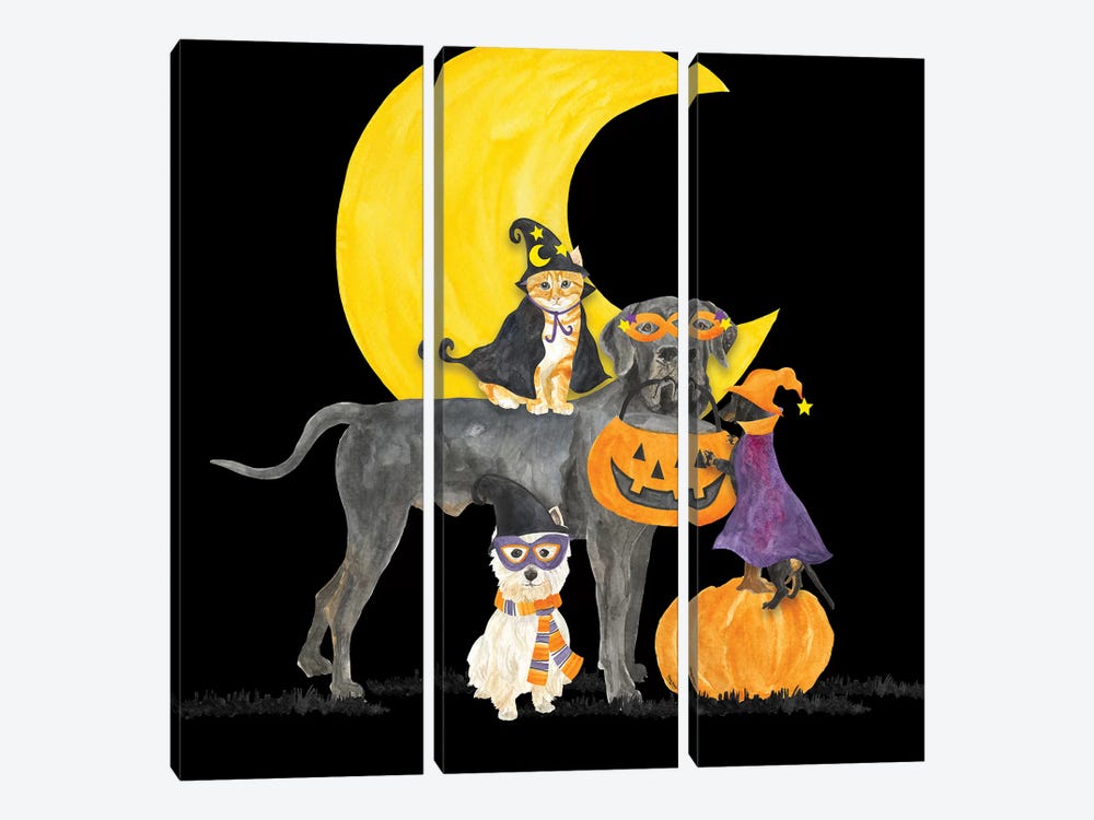 Fright Night Friends II - Dog with Pumpkin by Tara Reed 3-piece Art Print