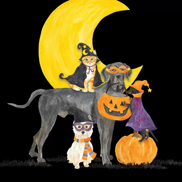Tabbies: Fright Night Friends II - Dog with Pumpkin by Tara Reed