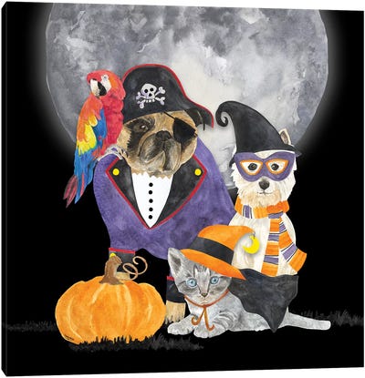 Fright Night Friends III - Pirate Pug Canvas Art Print - Bulldog Art