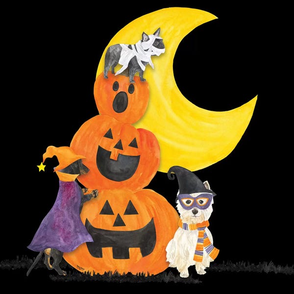 West Highland White Terriers: Fright Night Friends IV - Pumpkin Stack by Tara Reed