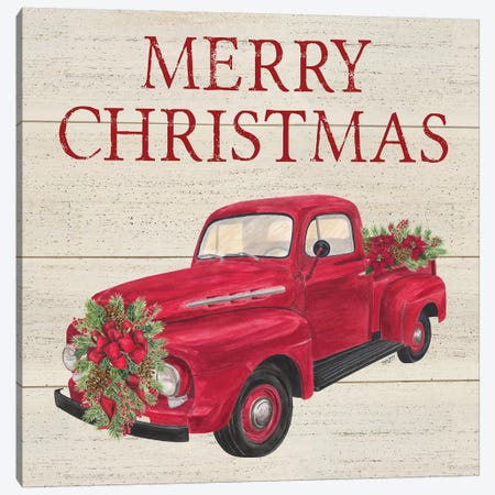Red Plaid Christmas Truck Canvas Print by Ephrazy Graphics | iCanvas