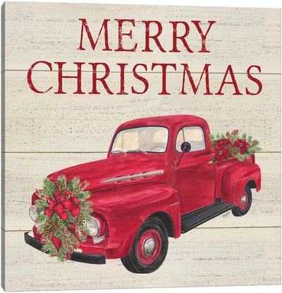 Home for the Holidays - Red Truck Canvas Art Print - Tara Reed