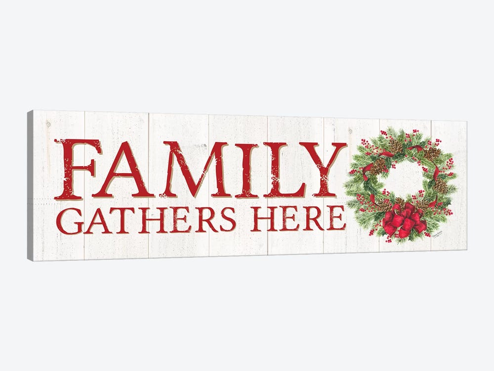 Home for the Holidays - Family Gathers Here Wreath Sign by Tara Reed 1-piece Canvas Wall Art