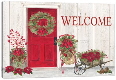 Home for the Holidays - Front Door Scene  Canvas Art Print - Large Christmas Art