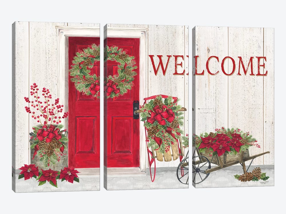 Home for the Holidays - Front Door Scene  by Tara Reed 3-piece Canvas Art Print