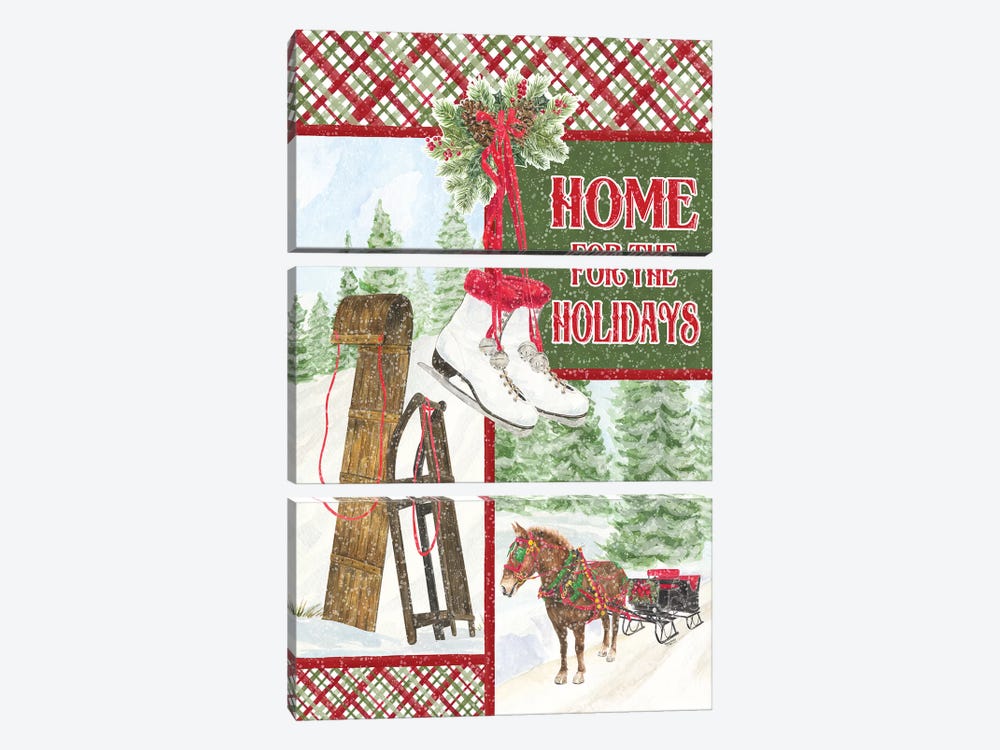 Sleigh Bells Ring - Happy Holidays by Tara Reed 3-piece Canvas Wall Art