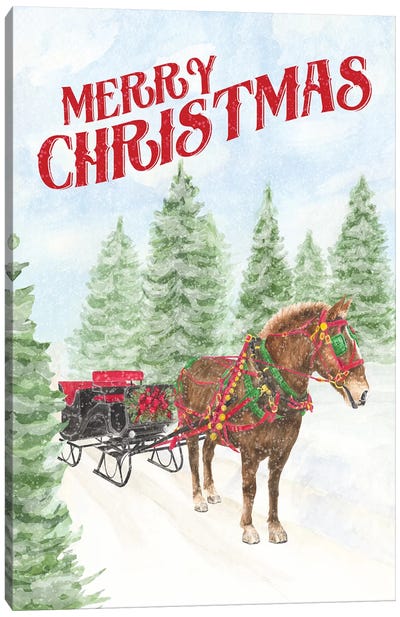 Sleigh Bells Ring - Merry Christmas Canvas Art Print - Evergreen Tree Art
