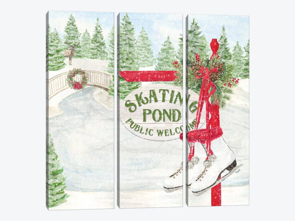 Sleigh Bells Ring I Skating Pond by Tara Reed 3-piece Art Print