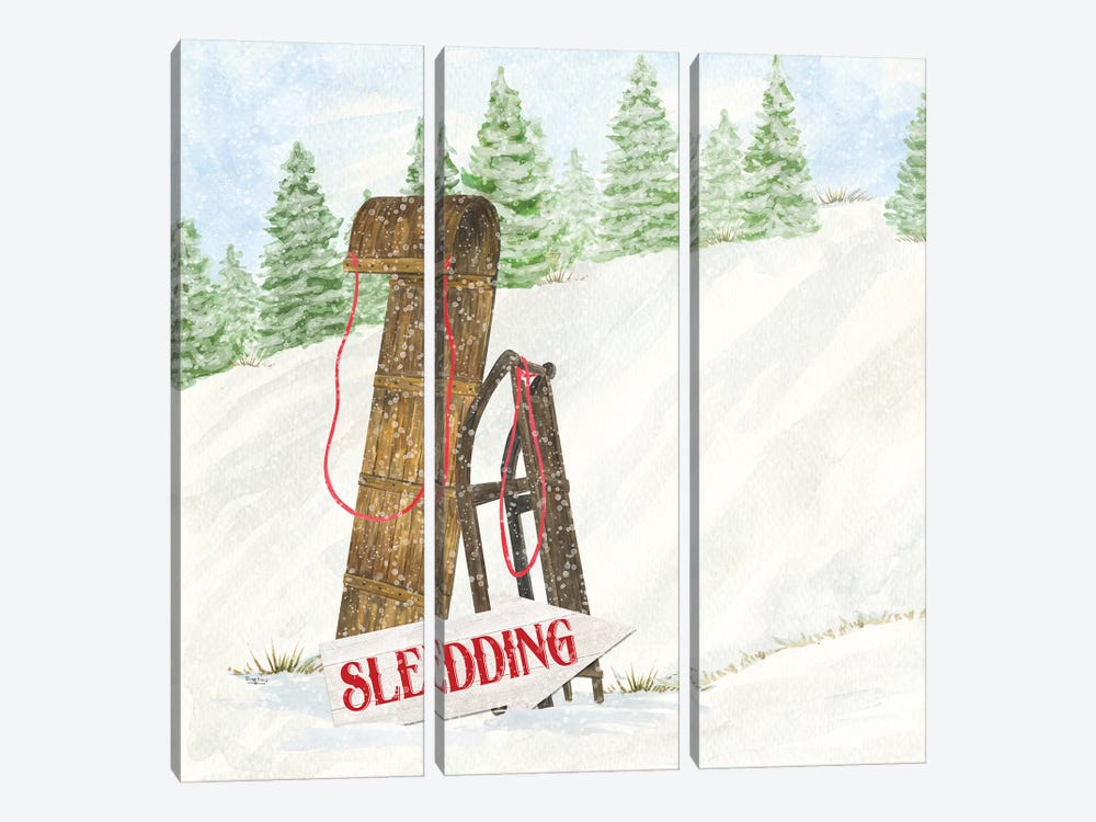 Sleigh Bells Ring II Sledding by Tara Reed 3-piece Canvas Artwork