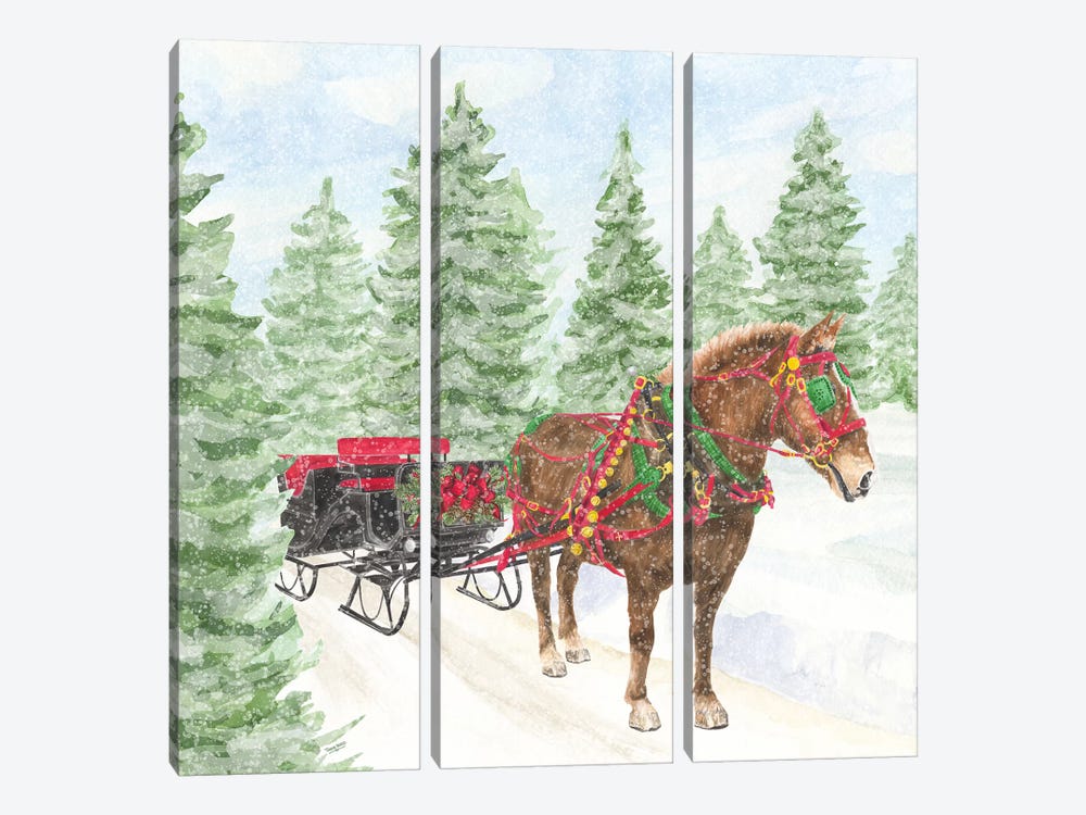 Sleigh Bells Ring III Sleigh Ride by Tara Reed 3-piece Canvas Print