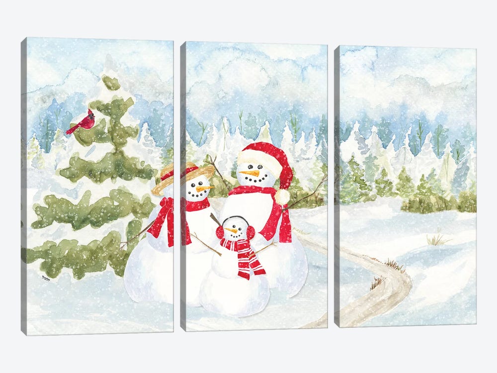 Snowman Wonderland - Family Scene 3-piece Art Print