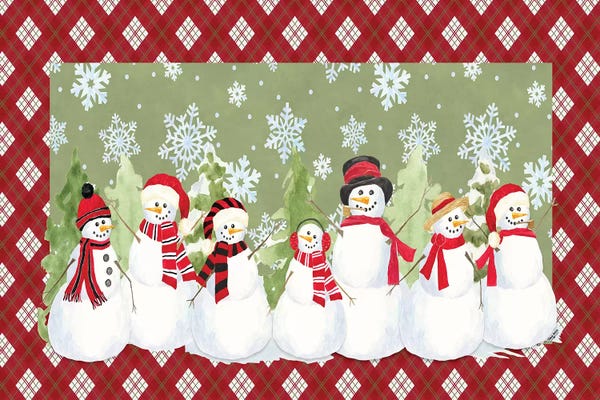 Roaring Brook Art: Snowman Wonderland - Green Plaid by Tara Reed
