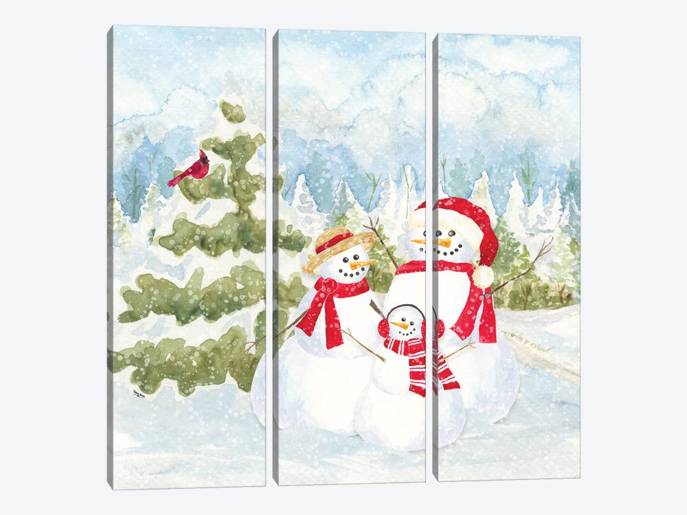 Snowman Wonderland I Family Scene by Tara Reed 3-piece Canvas Print