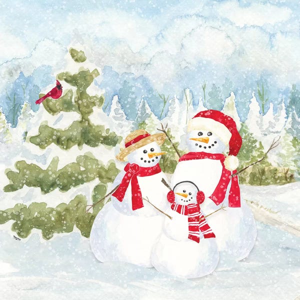 Evergreen Trees: Snowman Wonderland I Family Scene by Tara Reed