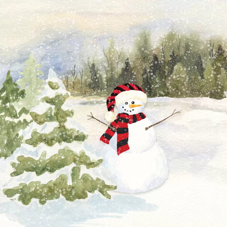 Snowman Wonderland II - Red Black Santa Hat by Tara Reed wall art