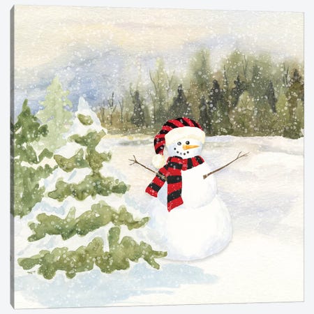 Snowman Wonderland II - Red Black Santa Hat Canvas Print #TRE185} by Tara Reed Canvas Artwork