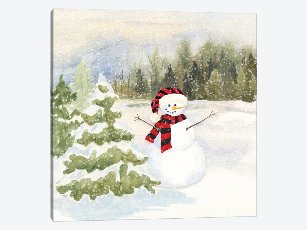 Snowman Wonderland II - Red Black Santa Hat by Tara Reed 1-piece Canvas Artwork