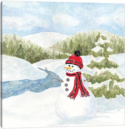 Snowman Wonderland III - Stream Scene Canvas Art Print - Snowman Art