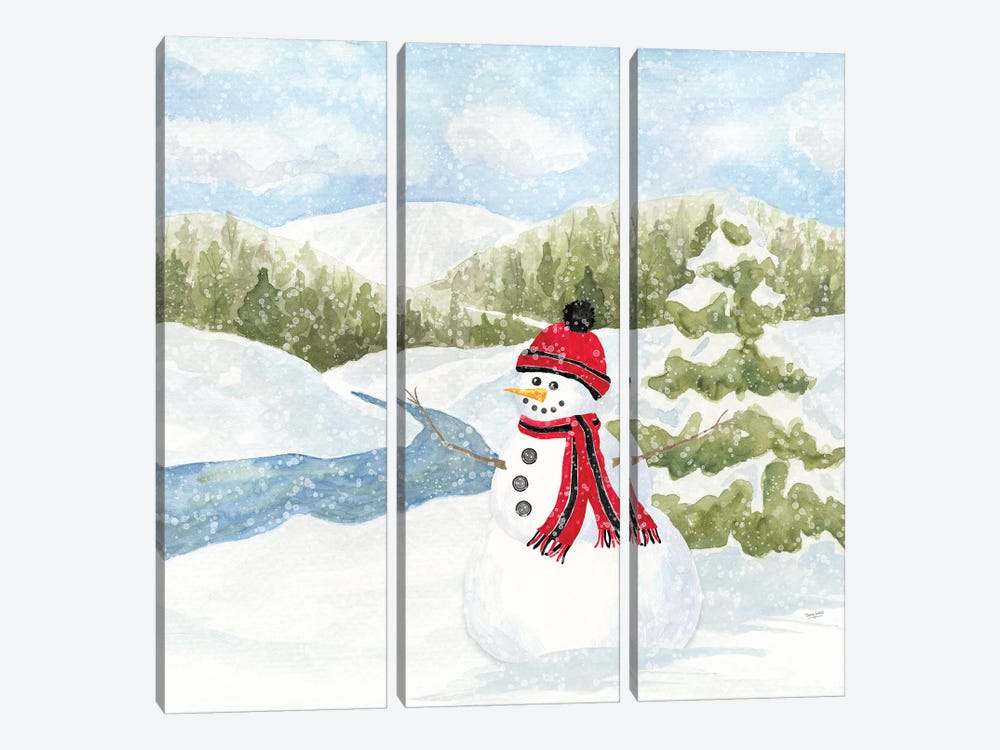 Snowman Wonderland III - Stream Scene by Tara Reed 3-piece Canvas Art Print