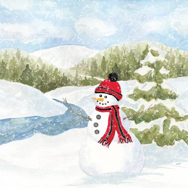 Evergreen Trees: Snowman Wonderland III - Stream Scene by Tara Reed