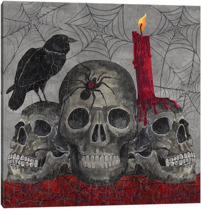 Something Wicked - 3 Skulls Canvas Art Print - Crow Art