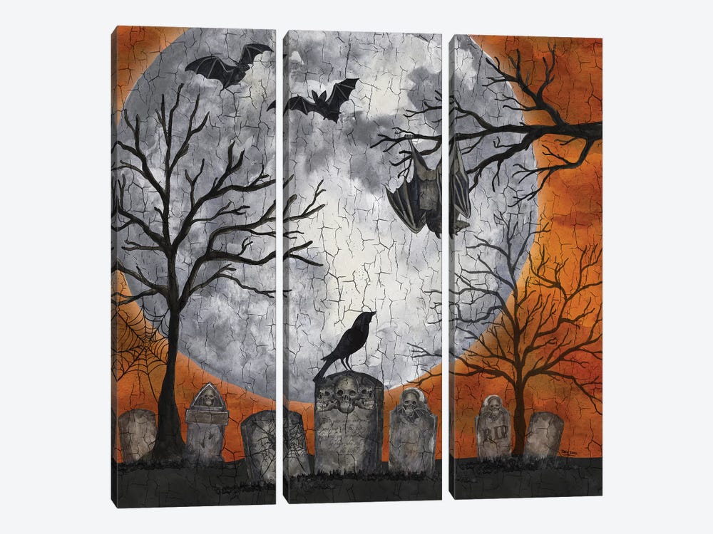 Something Wicked Graveyard I - Hanging Bat by Tara Reed 3-piece Canvas Art