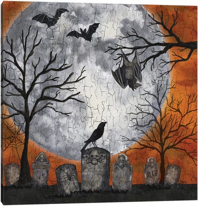 Something Wicked Graveyard I - Hanging Bat Canvas Art Print - Horror Art