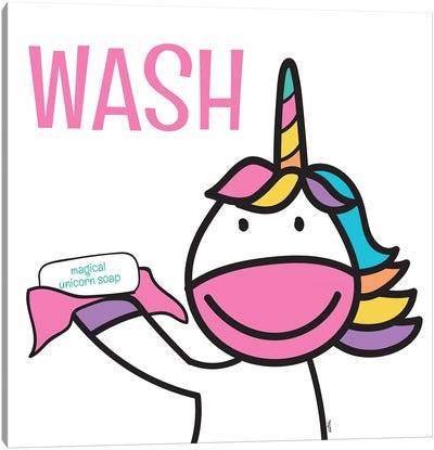 Happy Unicorn Wash Canvas Art Print - Unicorn Art