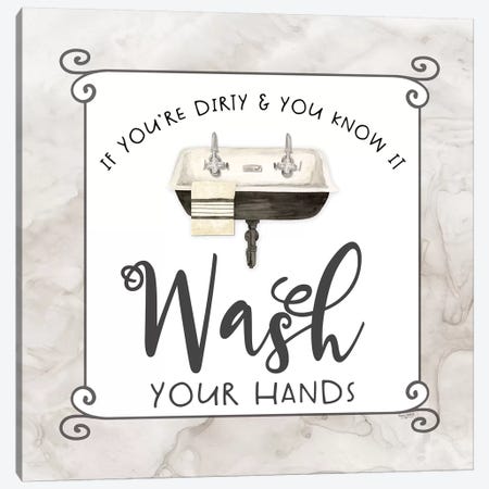 Bath Humor Wash Your Hands Canvas Print #TRE215} by Tara Reed Canvas Art