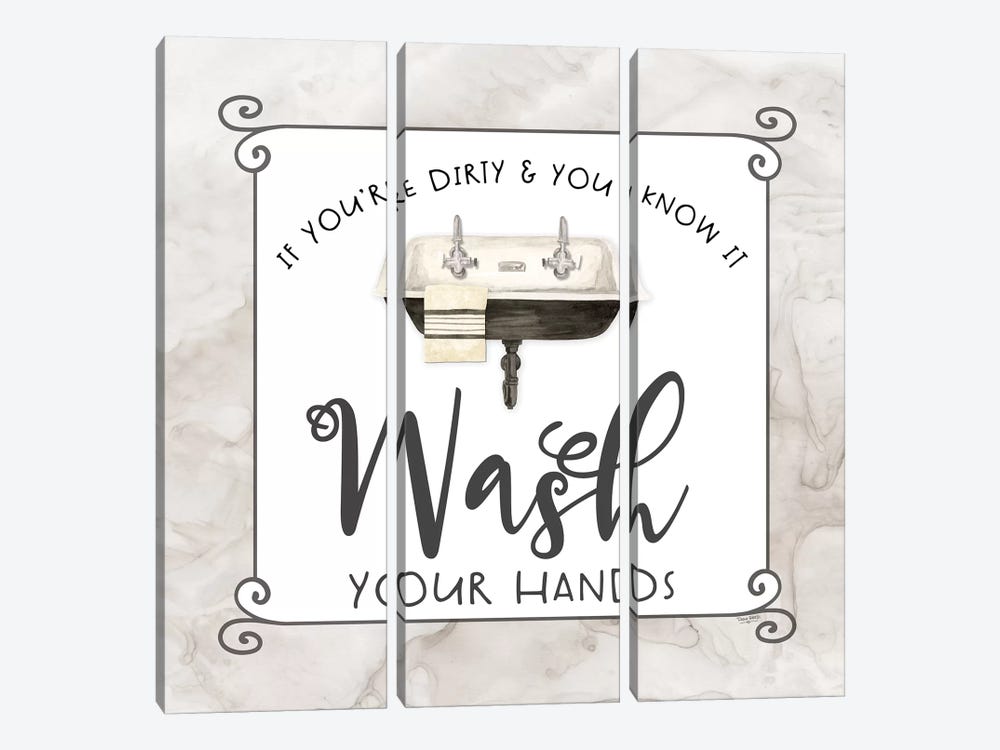 Bath Humor Wash Your Hands by Tara Reed 3-piece Canvas Print