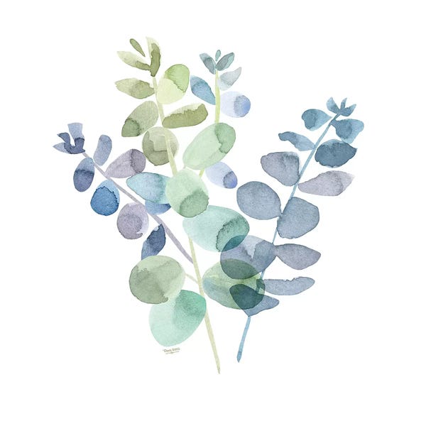 Zen Bedroom: Natural Inspiration Blue Eucalyptus II on White by Tara Reed
