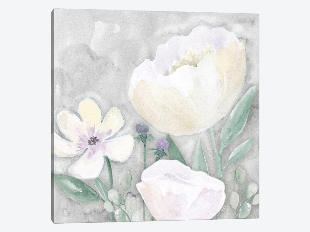 Peaceful Repose Floral on Gray II 1-piece Canvas Art Print