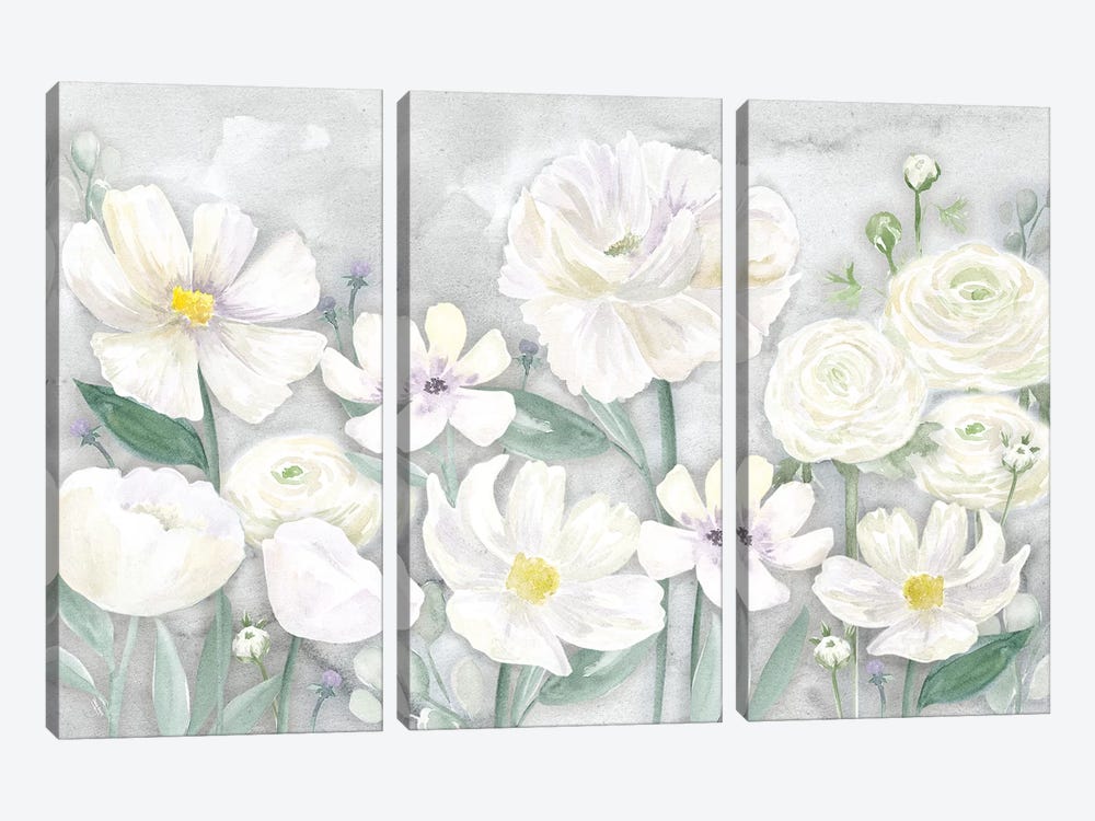 Peaceful Repose Gray Floral Landscape by Tara Reed 3-piece Canvas Artwork