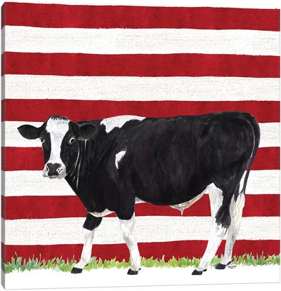 Cow and Stripes II Canvas Art Print - Tara Reed