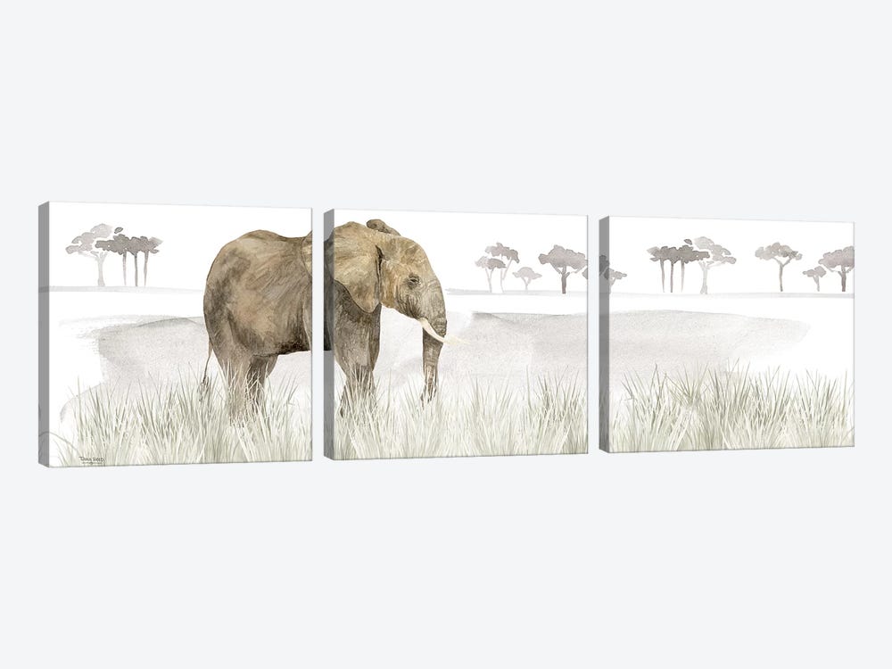 Serengeti Elephant Horizontal Panel by Tara Reed 3-piece Canvas Art