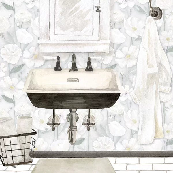 Interiors: White Floral Bath I  by Tara Reed