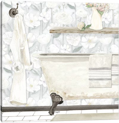 White Floral Bath II Canvas Art Print - Tara Reed