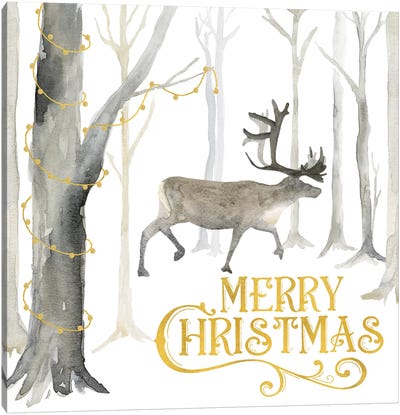 Christmas Forest II Merry Christmas Canvas Art Print - Reindeer Art