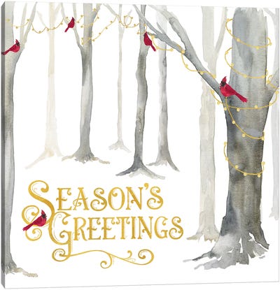 Christmas Forest IV Seasons Greetings Canvas Art Print - Cardinal Art