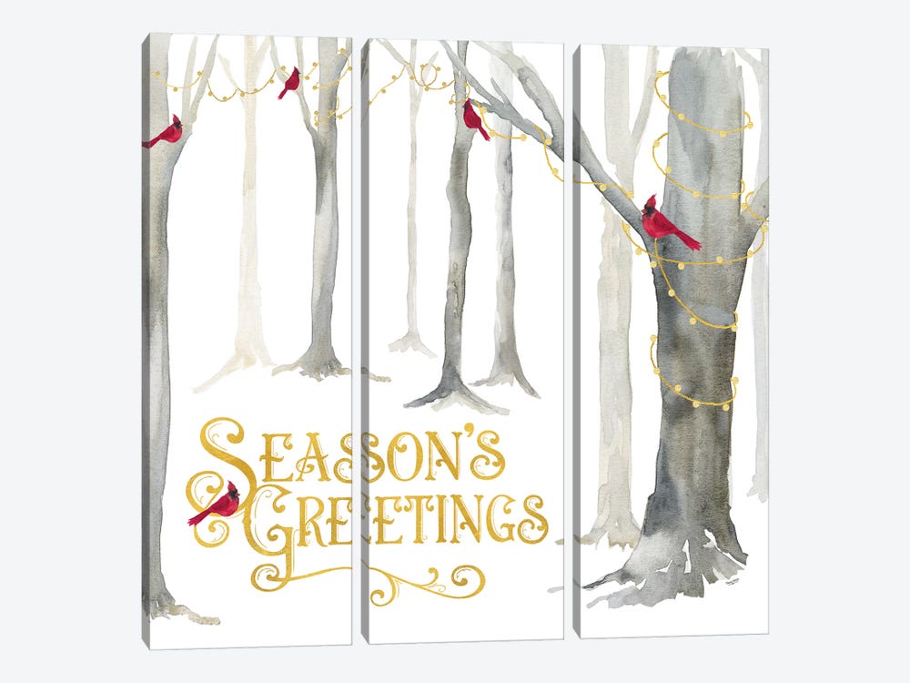 Christmas Forest IV Seasons Greetings by Tara Reed 3-piece Canvas Wall Art