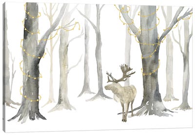 Christmas Forest landscape Canvas Art Print - Reindeer