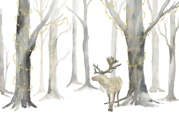 Deer: Christmas Forest landscape by Tara Reed