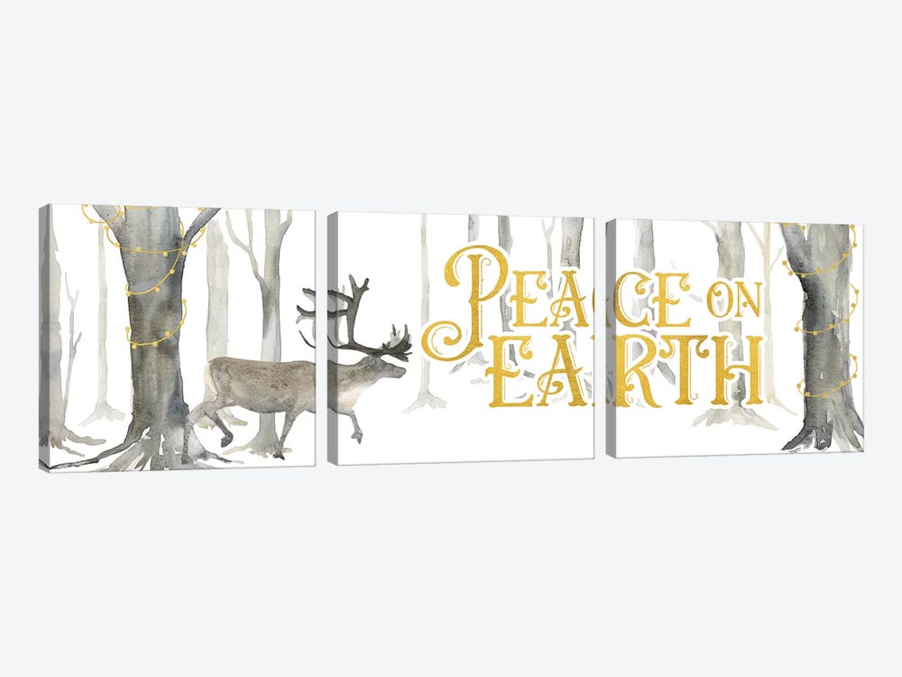 Christmas Forest panel II-Peace on Earth by Tara Reed 3-piece Canvas Art Print