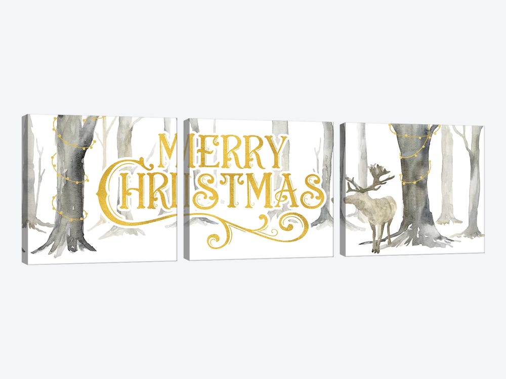 Christmas Forest panel I-Merry Christmas by Tara Reed 3-piece Canvas Wall Art