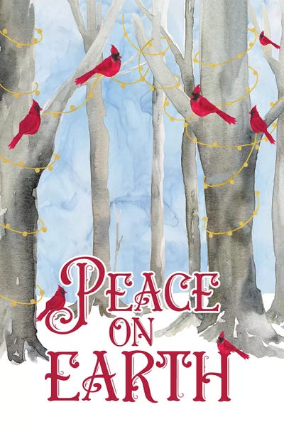 Christmas Signs & Sentiments: Christmas Forest portrait II-Peace on Earth by Tara Reed